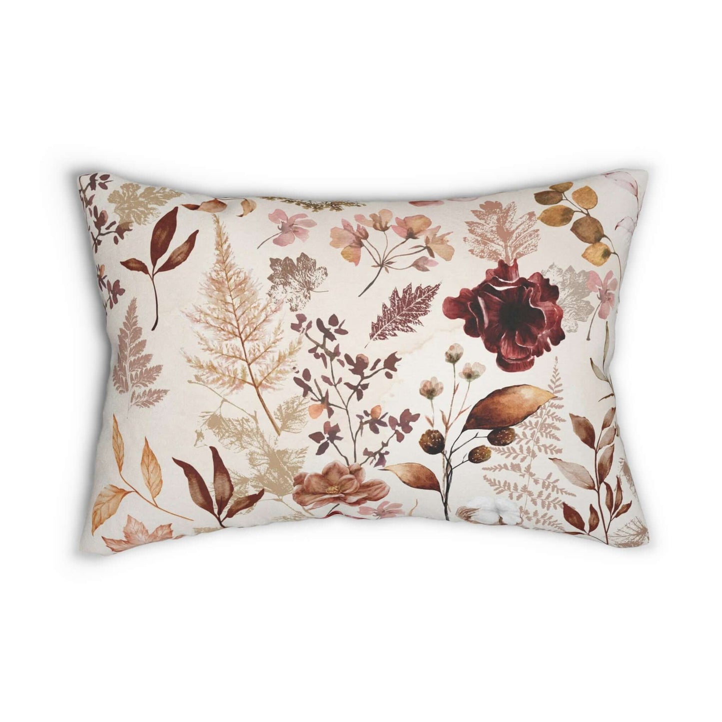 Wildflowers fall pillow cover featuring dried florals and cotton stems in warm autumn colors.