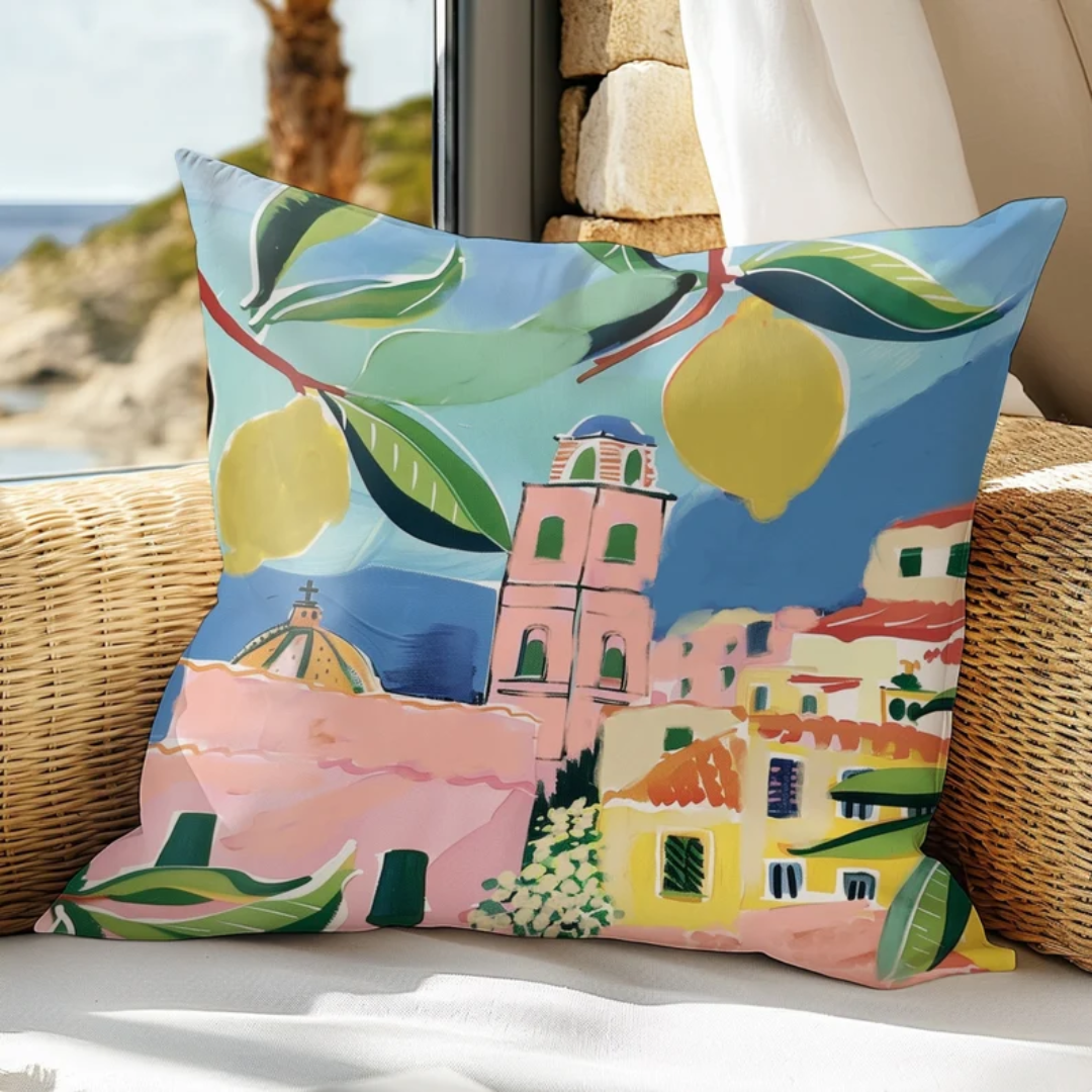 blue eclectic style pillow on chair