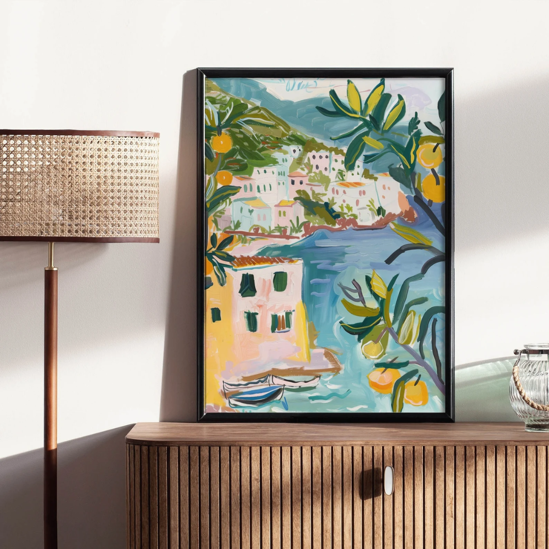 wood cupboard with La Dolce Vita painting on it