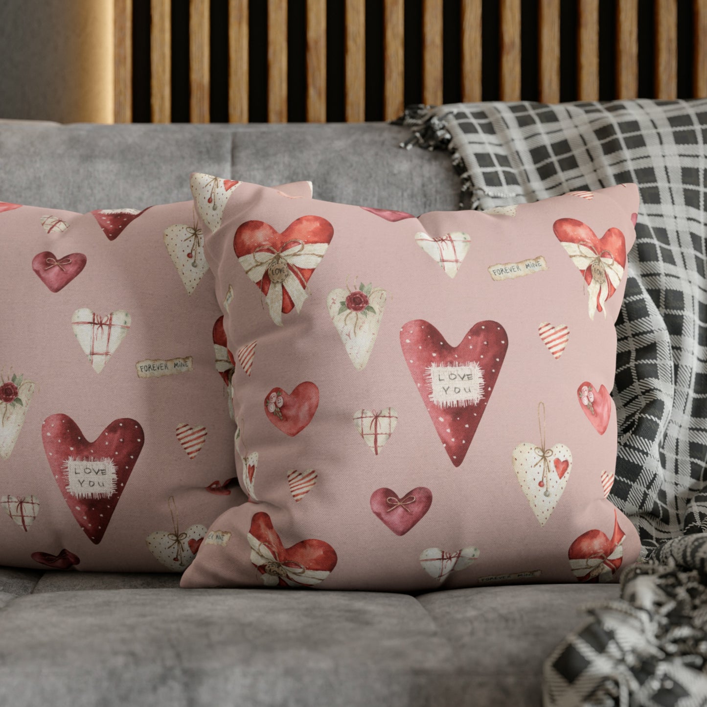 OREILLER ET HOUSSE Coeurs Aquarelle Rose - DÉCOR SAINT-VALENTIN