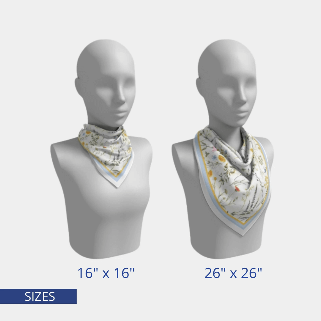 size 16"x 16" scarf from Blue Water Songs wrapping around mannequin