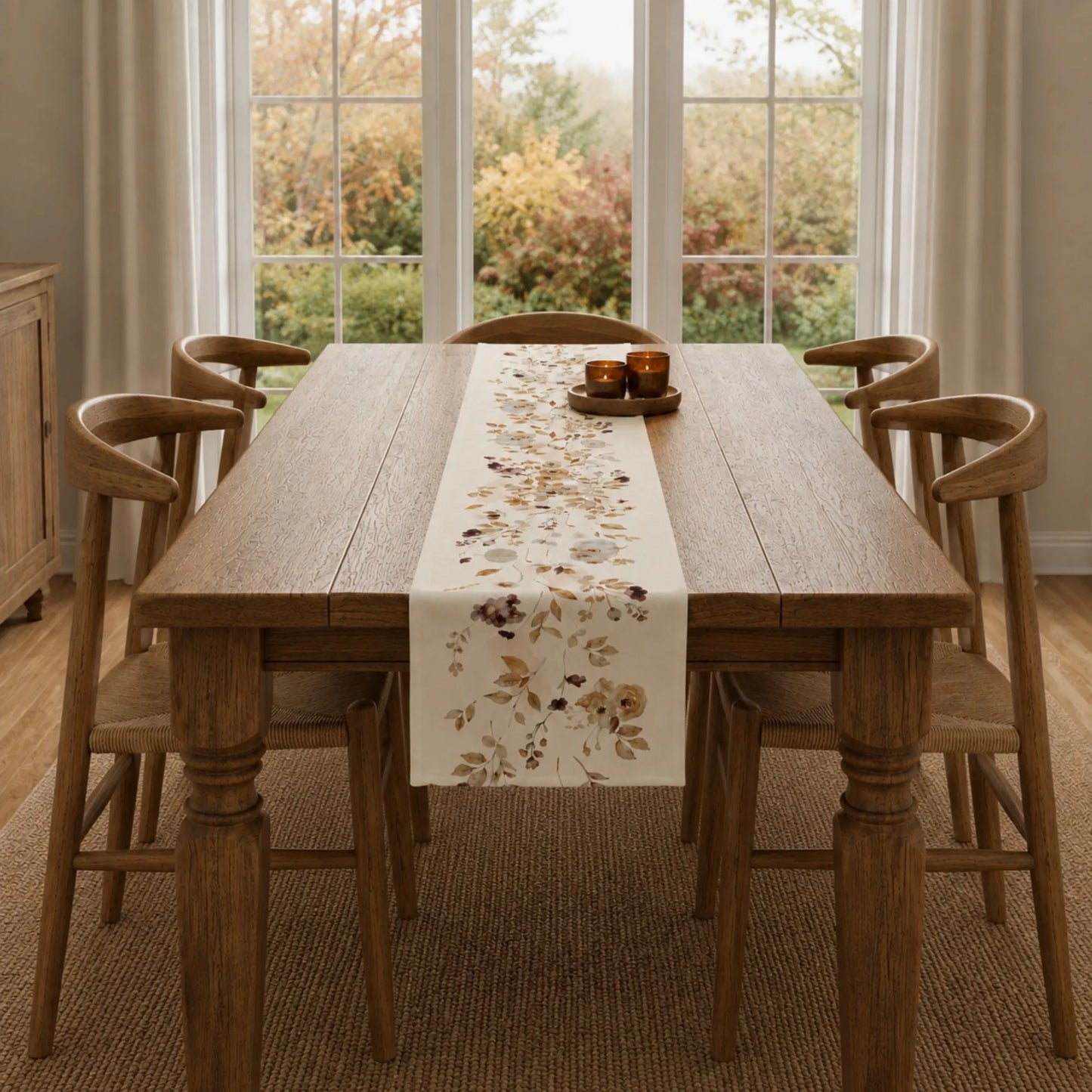 Autumn Wildflower Table Runner, Watercolor Fall Botanical Table Decor
