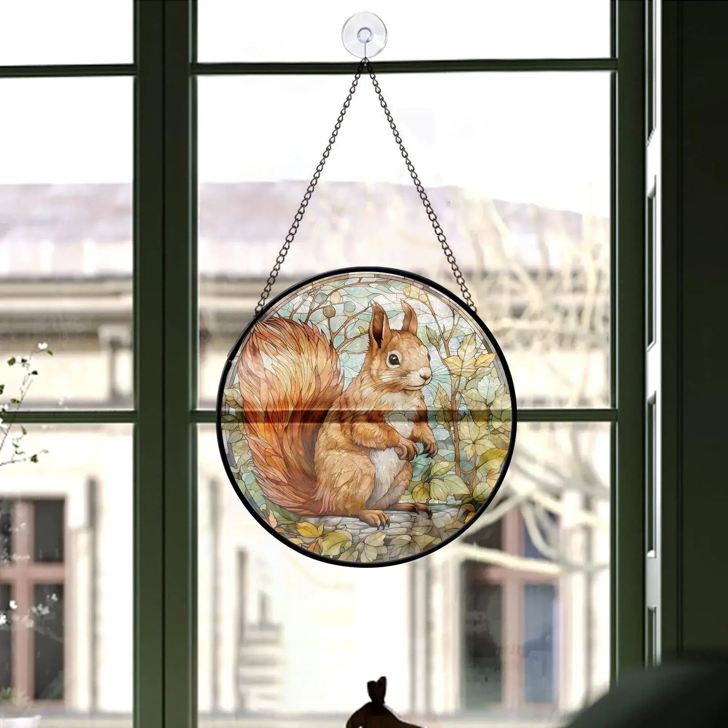 cute hanging ornament with autumns squirrel print on it