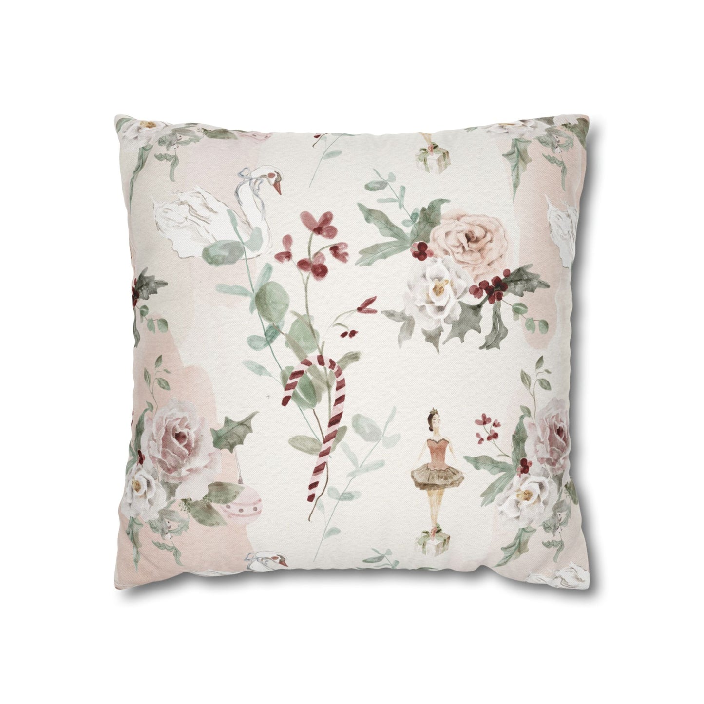 Ballerina Christmas Pillow Cover featuring floral design and festive details, perfect for winter decor.