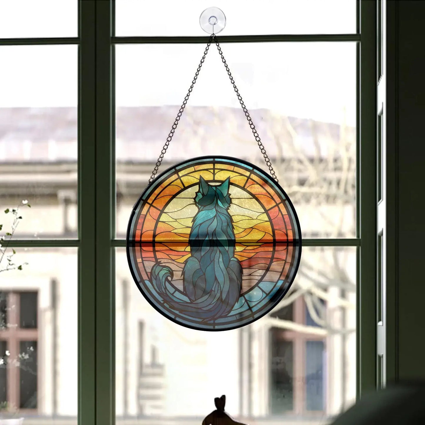 window decoration with Black cat hanging glass ornament