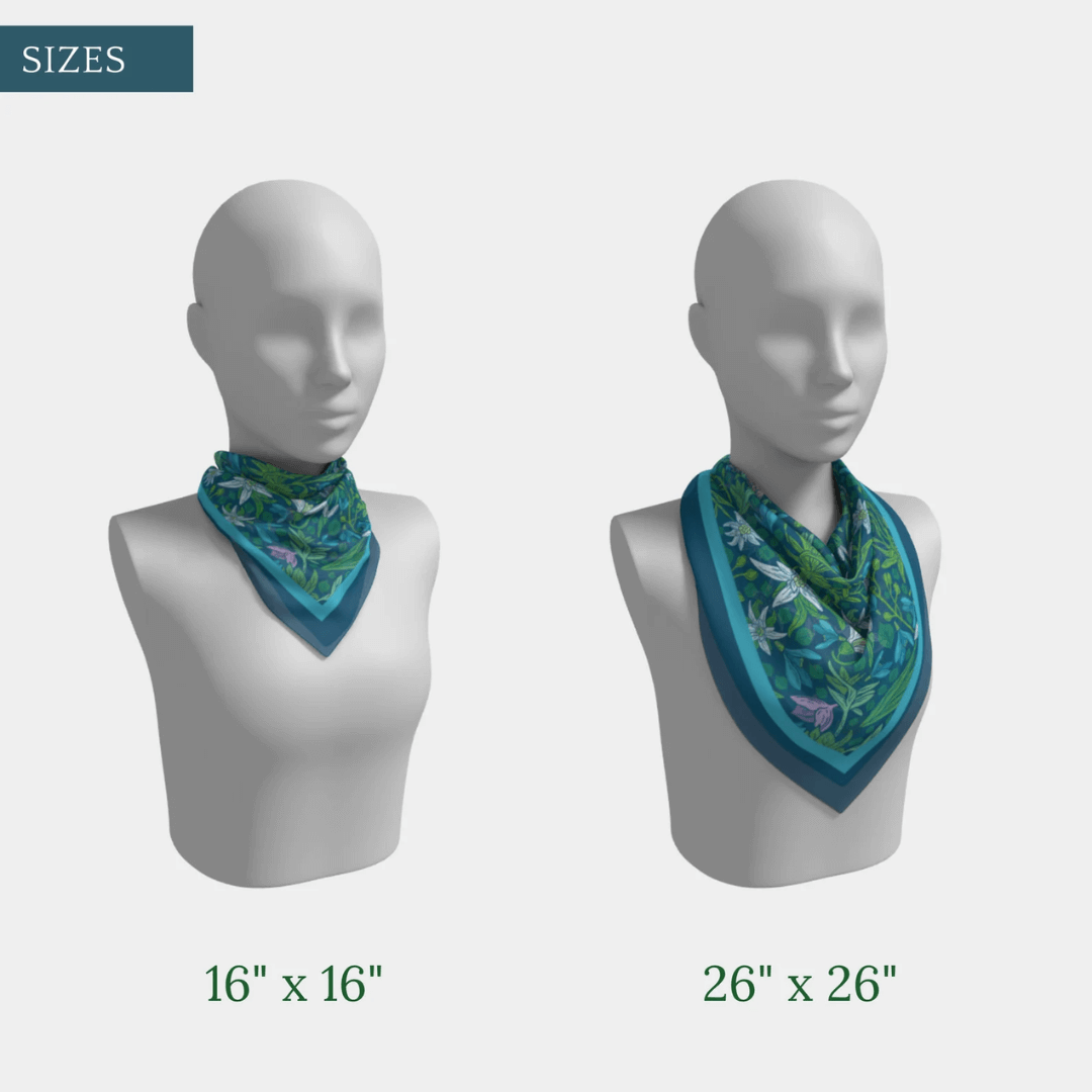size 16"x16" Blue floral silk SCARF from Blue Water Songs