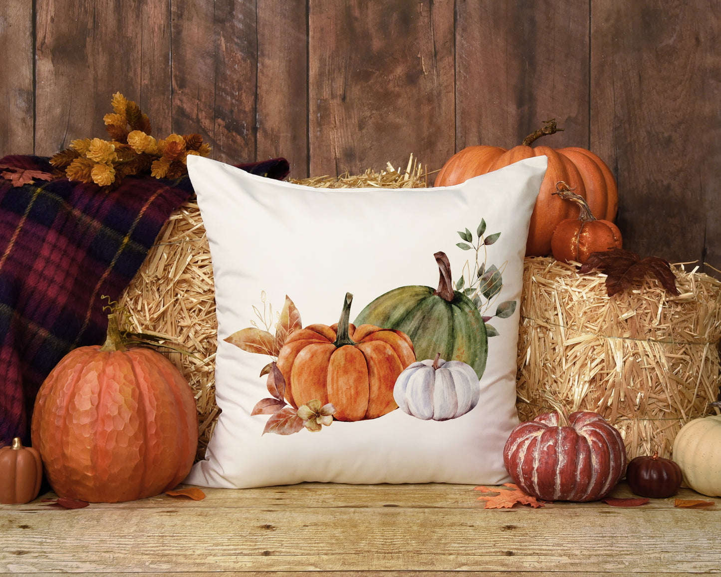 fall decoration with pumpkins around cozy Pumpkin Pillow Covers