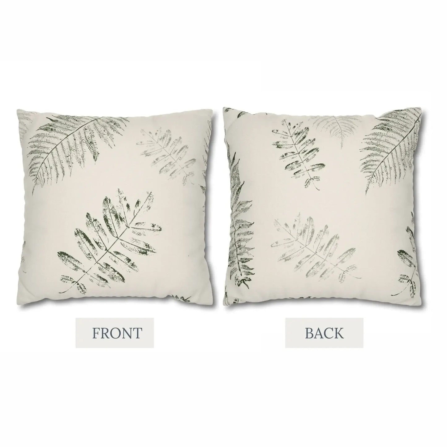 front and back sides of Green Leaves PILLOW from Blue Water Songs