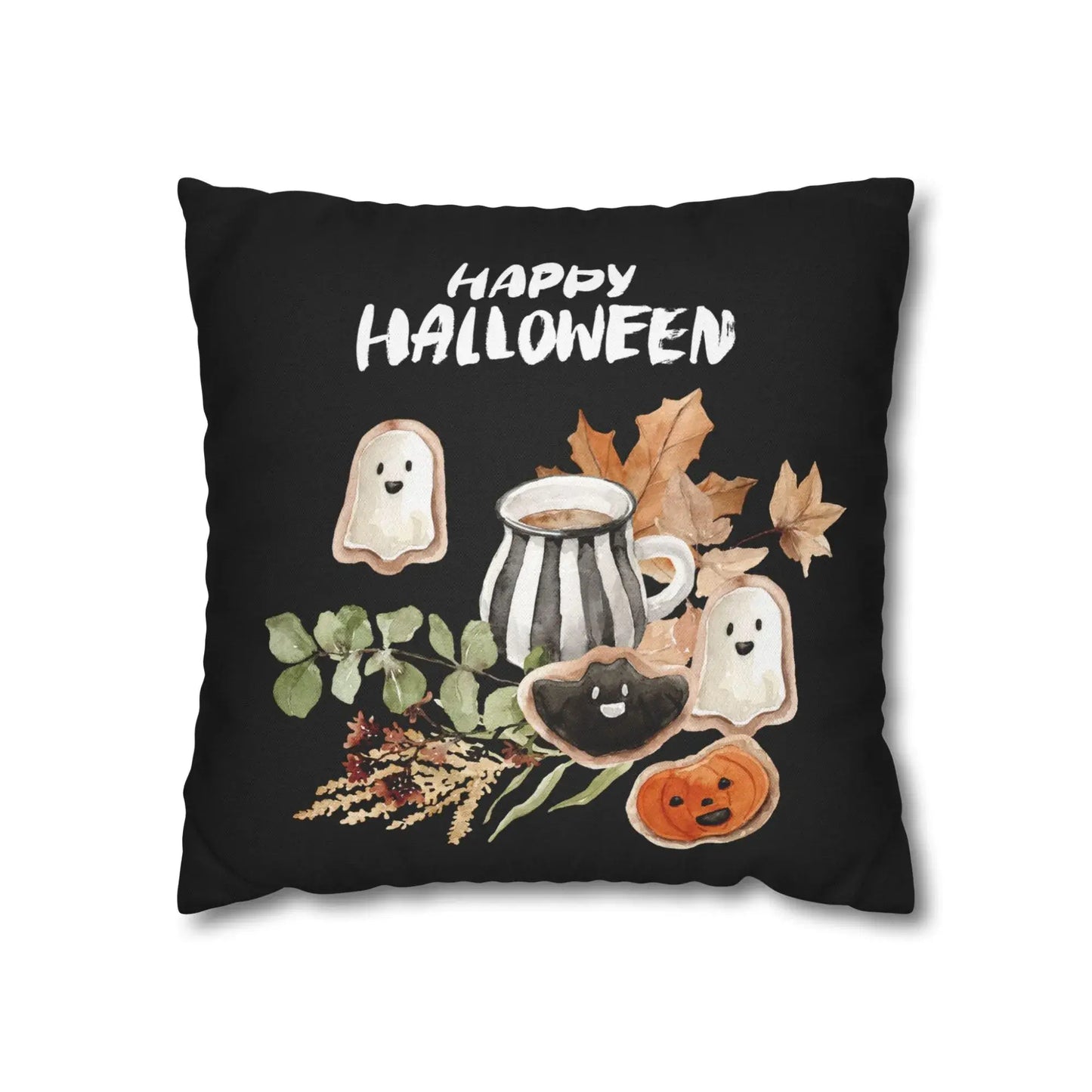 Happy Halloween Pillow Cover - black color from Blue Water Songs