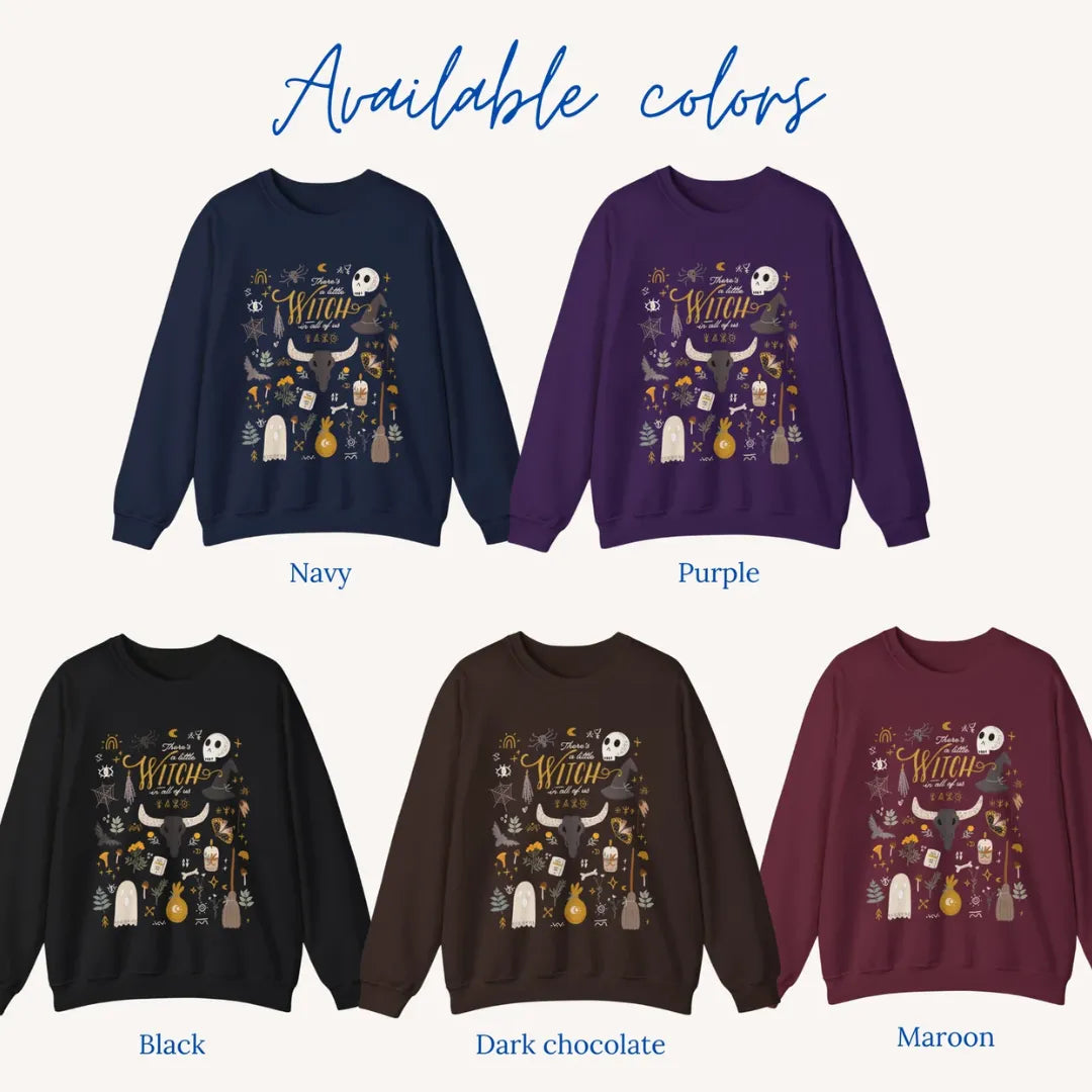 available colors of There's a little witch SWEATSHIRTS from Blue Water Songs