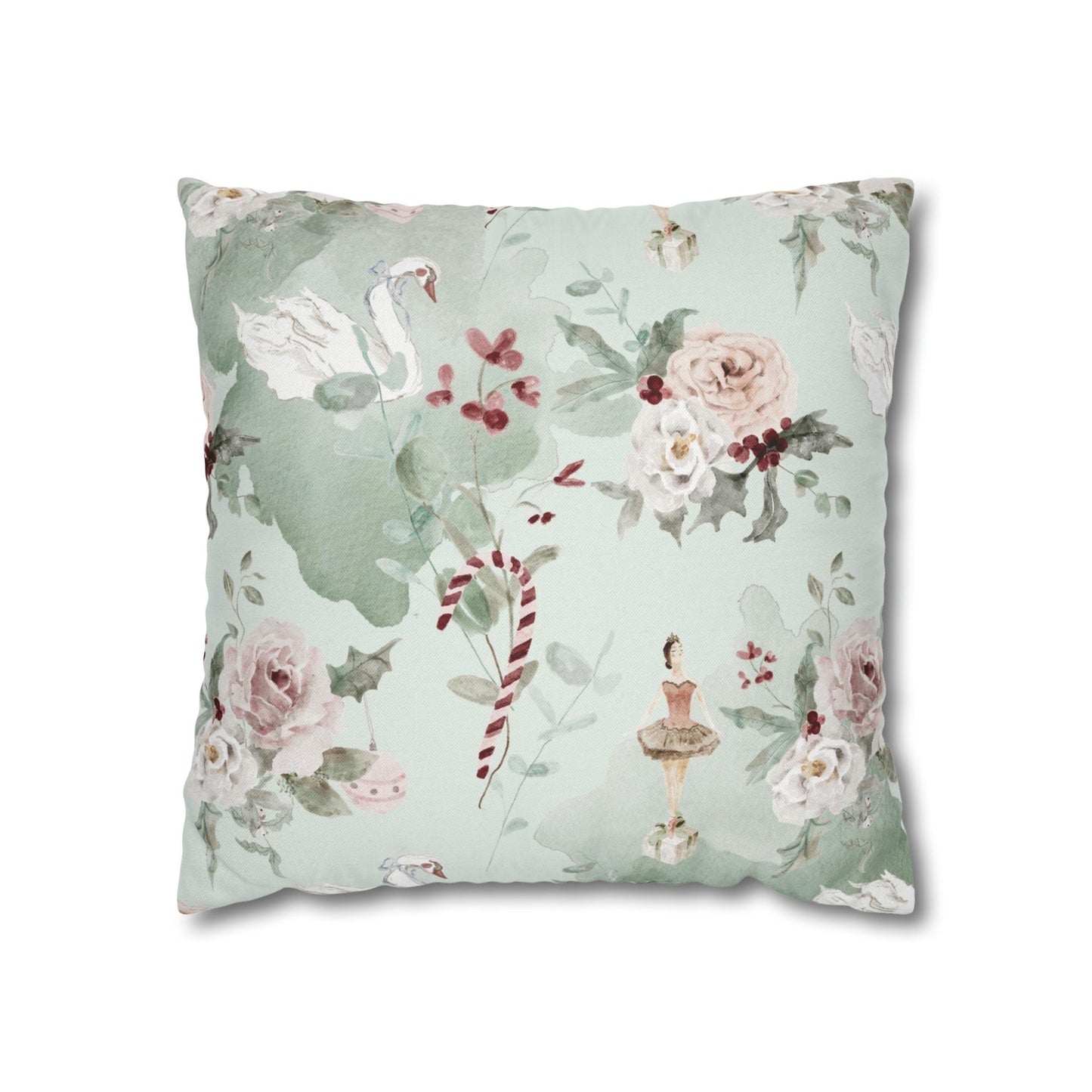 Pink Ballerina Christmas pillow featuring soft floral patterns and festive decorations for holiday decor.