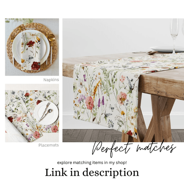 Watercolor Boho Wildflowers Placemat Set with matching napkins on a dining table, showcasing a beautiful floral design.
