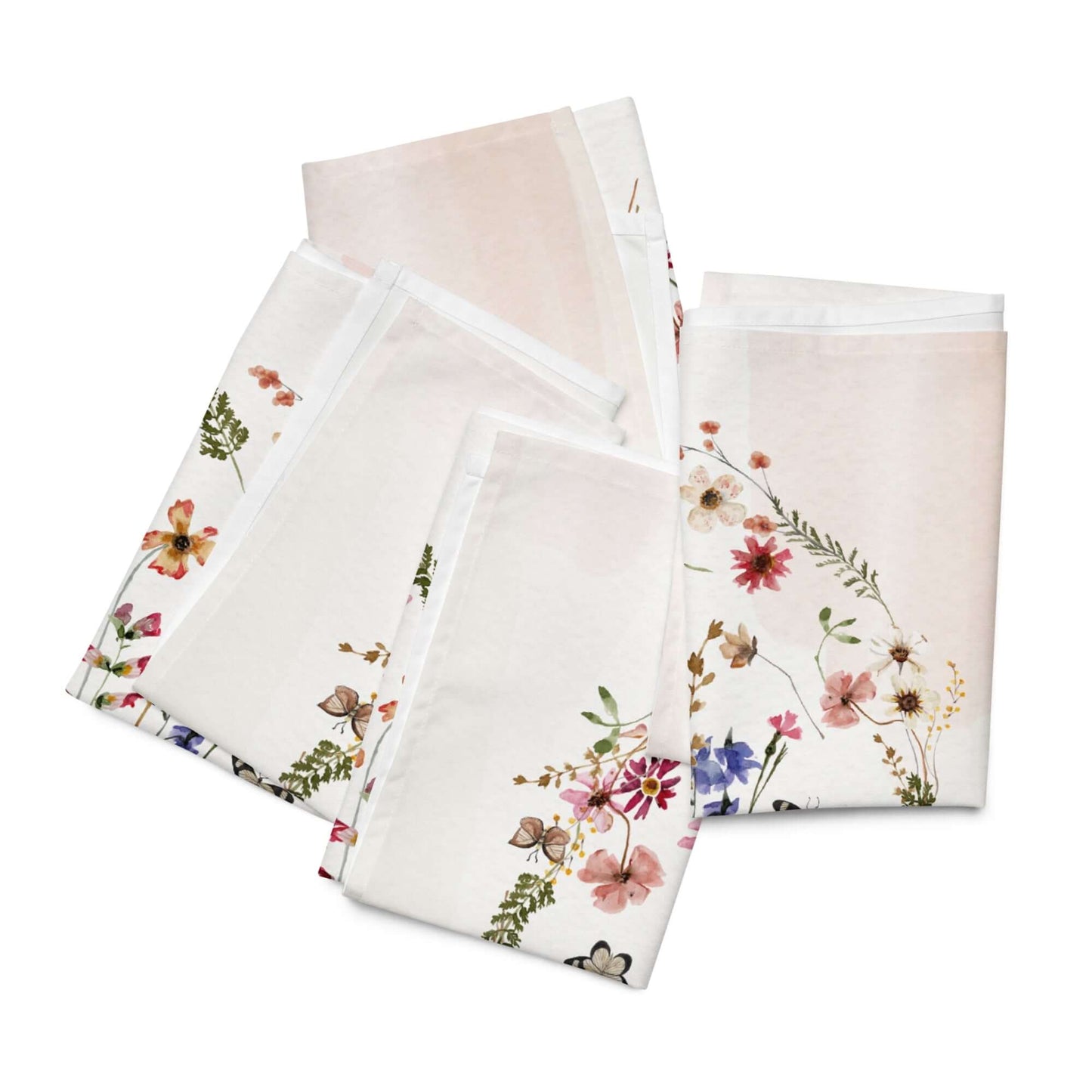 4 napkins from Blue Water Songs designed with pink wildflowers pattern