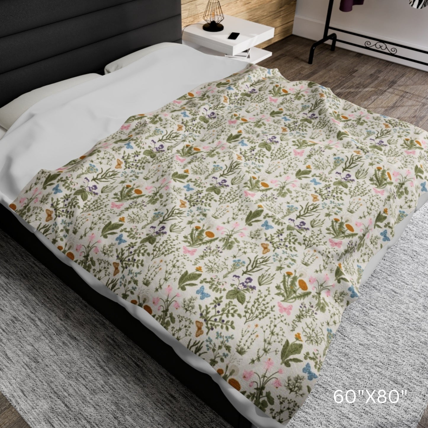 Couverture en velours botanique et papillons de printemps | RESSORT24BLT03