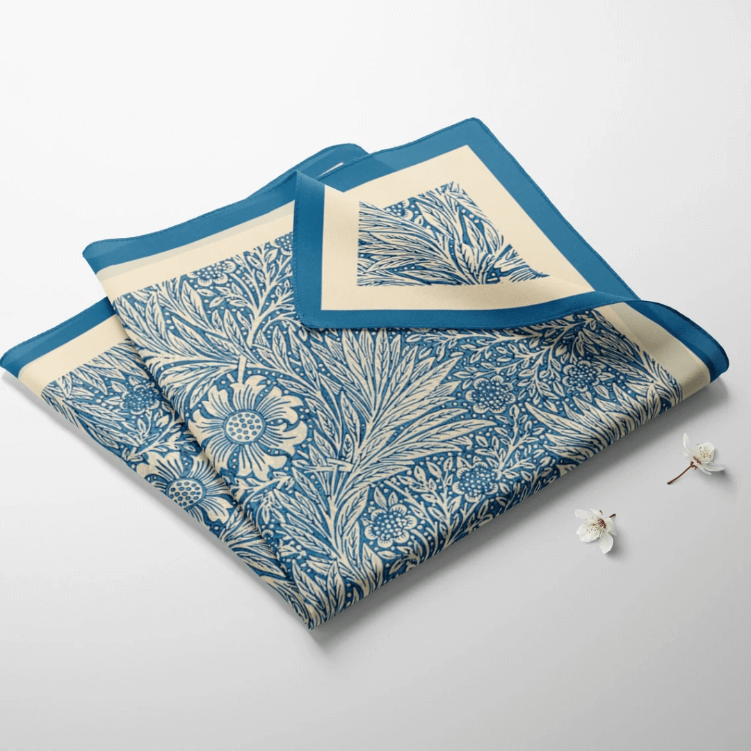 William Morris Silk Scarf Blue Floral - Acanthus Botanical Design from Blue Water Songs