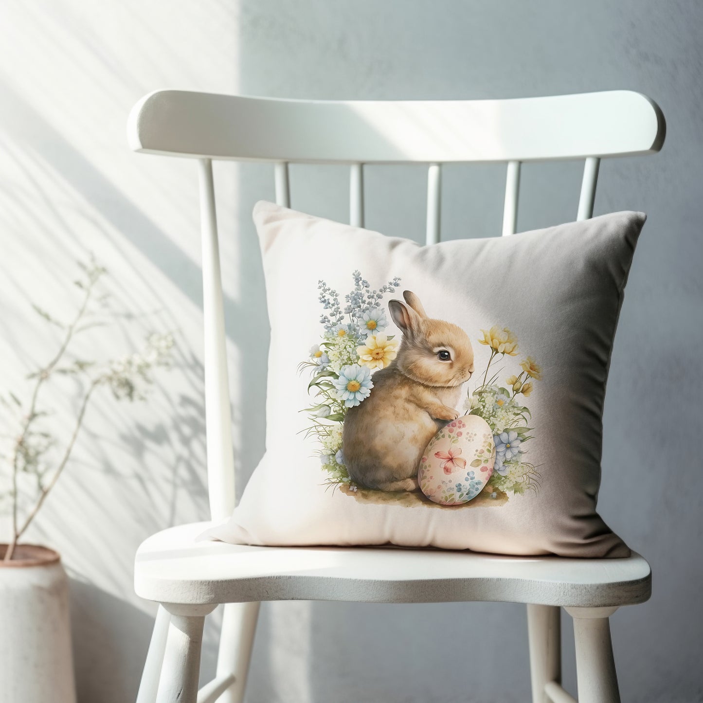 a white chair with a pillow on it