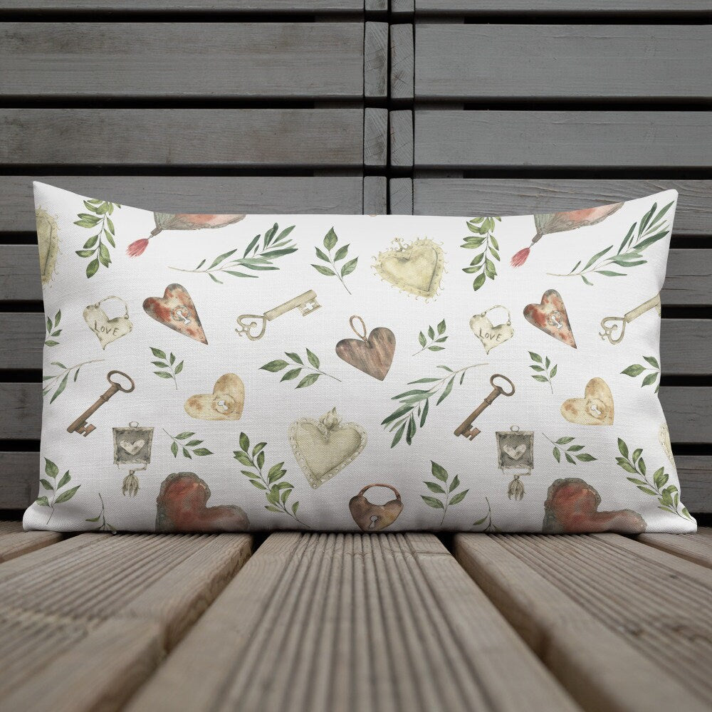 Feuilles et coeurs botaniques de la Saint-Valentin OREILLER ET COUVERTURE