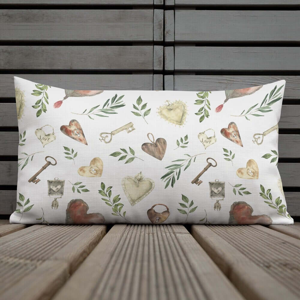 Valentine Botanical Leaves and Hearts PILLOW & COVER