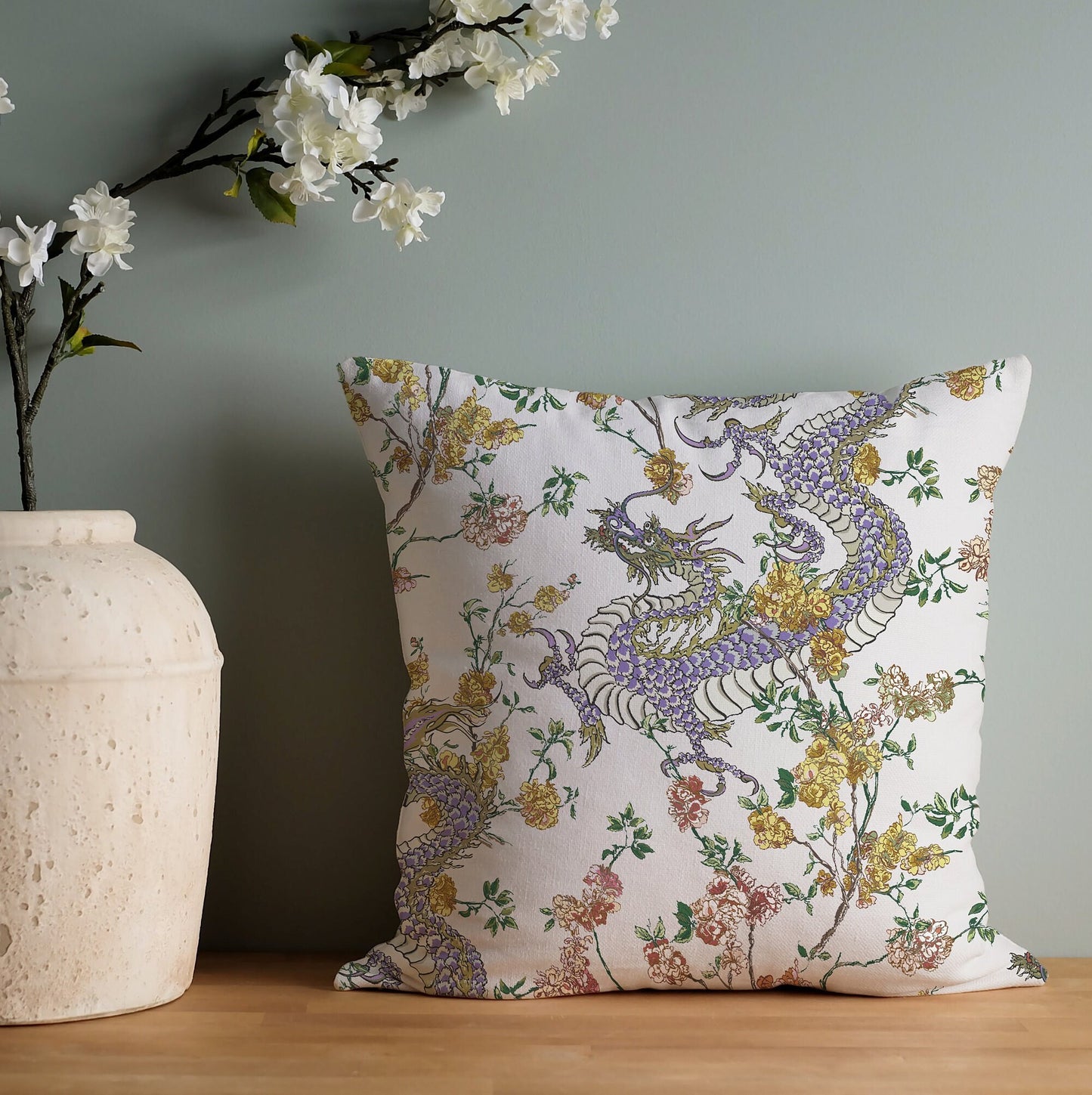 Chinoiserie Dragon et Floral OREILLER & COUVERTURE - Décor de printemps