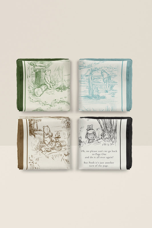 Winnie-the-Pooh inspired custom silk scarf with personalized story illustrations