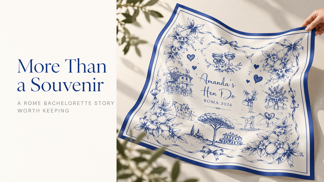 Custom silk scarf for bridesmaids inspired by a Rome bachelorette trip