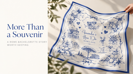Custom silk scarf for bridesmaids inspired by a Rome bachelorette trip