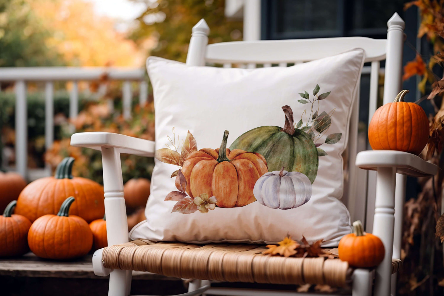 Halloween fall pillow covers featuring watercolor pumpkins
