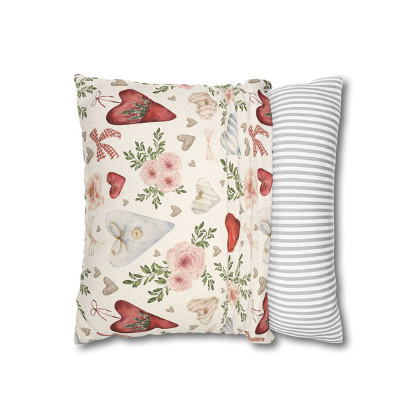 Red Hearts and Roses Valentine | Spun Polyester Square Pillow Case