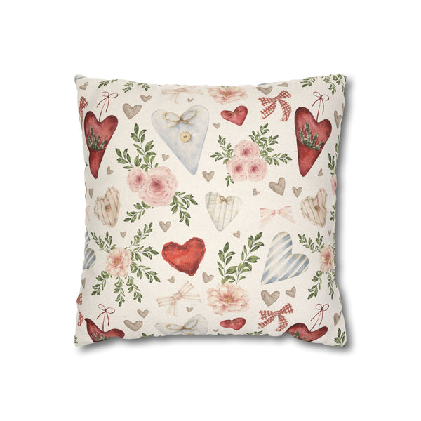 Red Hearts and Roses Valentine | Spun Polyester Square Pillow Case