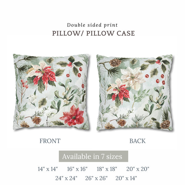 sizes of Poinsettia Winter Botanical PILLOW from Blue Water Songs 