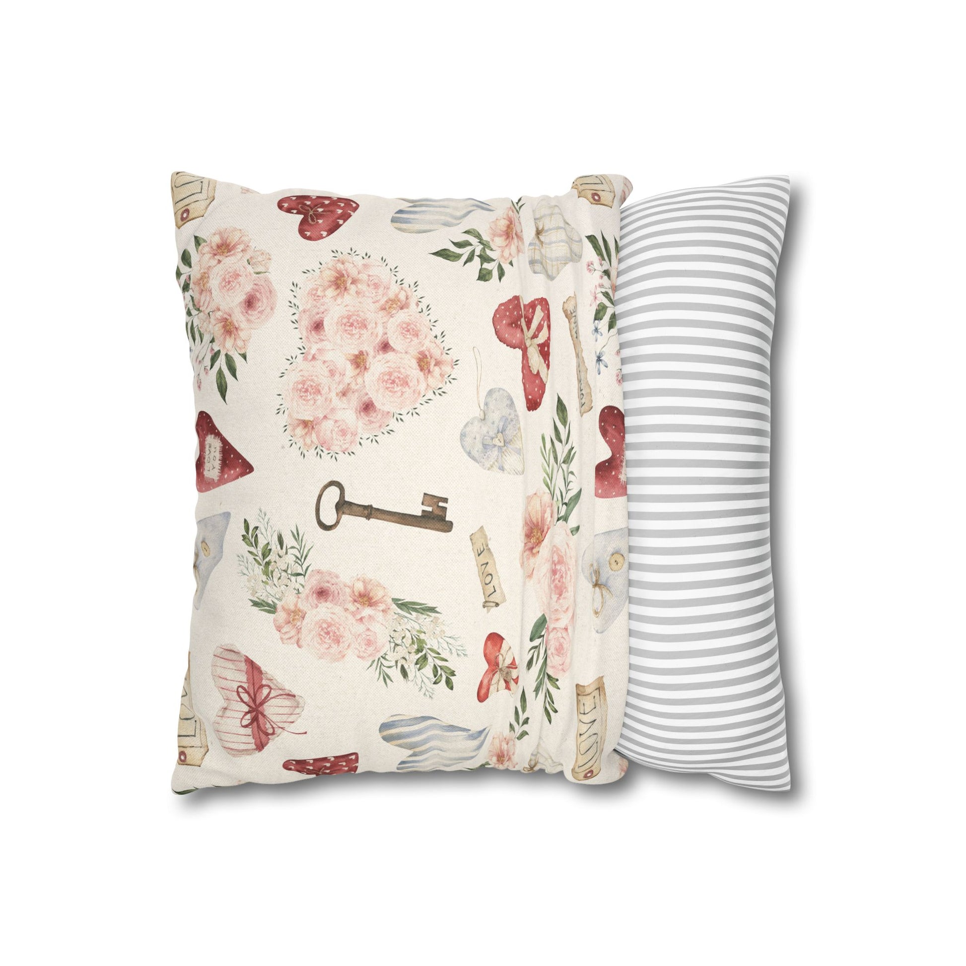 Red Hearts and Roses Valentine | Spun Polyester Square Pillow Case