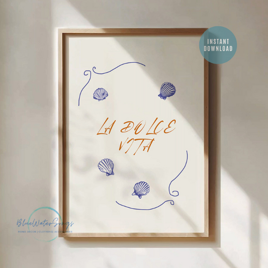 La Dolce Vita Seashell Blue Poster Art Print - TÉLÉCHARGEMENT NUMÉRIQUE | ÉTÉ24POT009