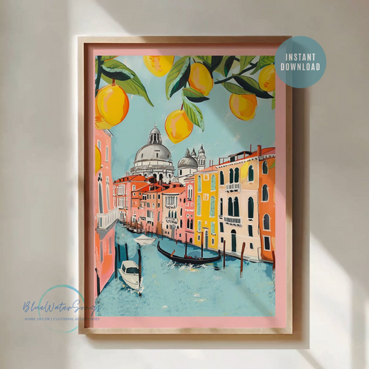 Italy summer lemon pink poster Art Print - DIGITAL DOWNLOAD