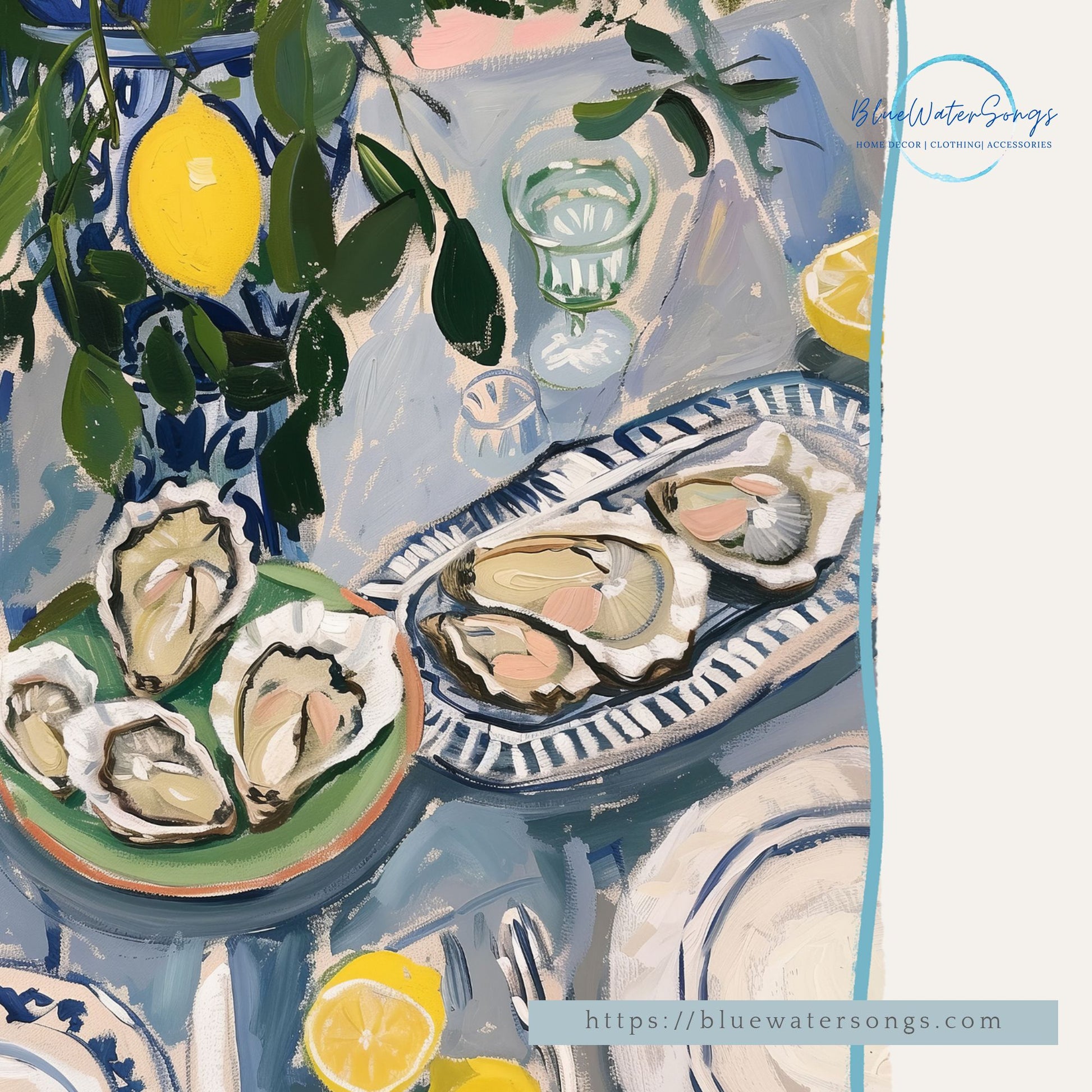 closer look of Ostriche al Limone Oyster Art prints from Blue Water Songs