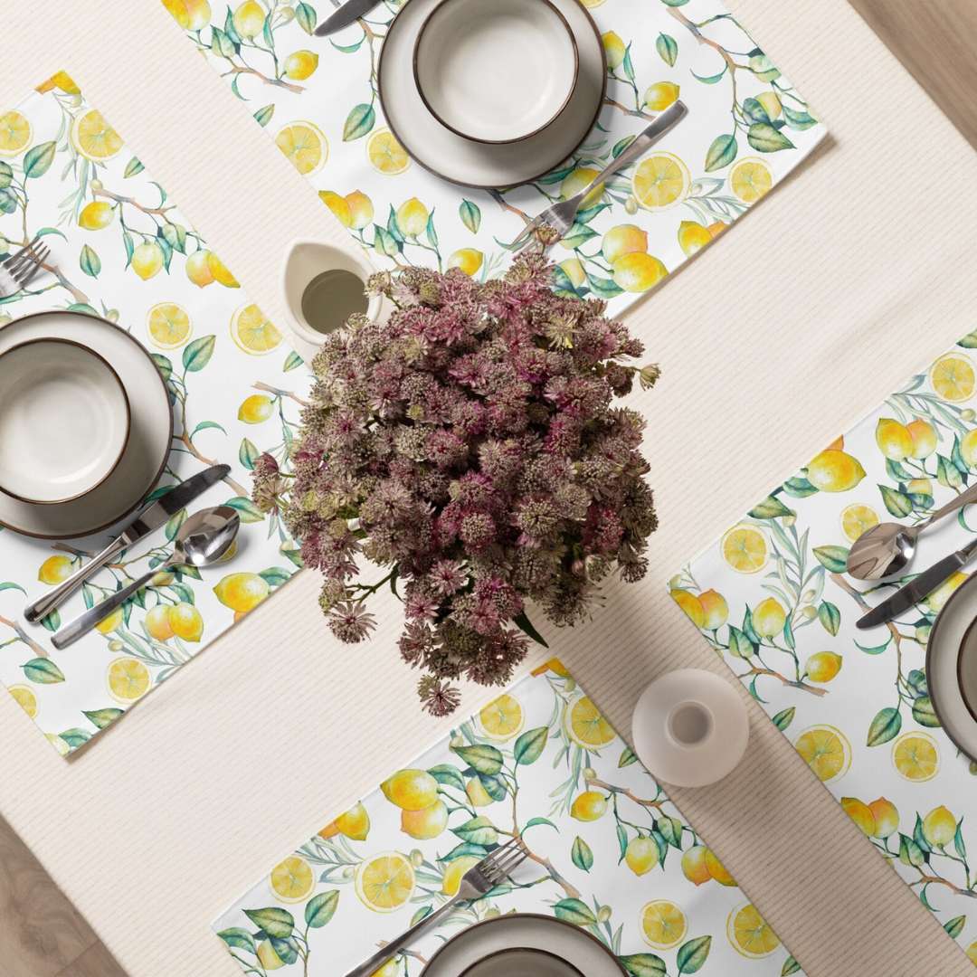 table dining settings with lemon placemats from Blue Water Songs 