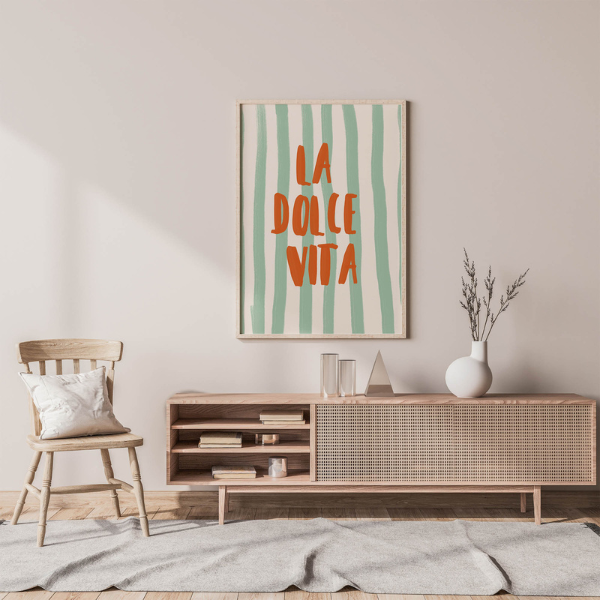 minimal living room decor with La Dolce Vita wall art