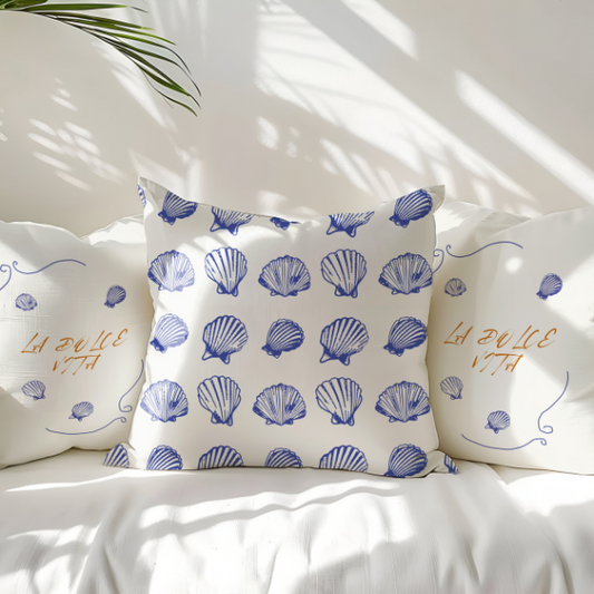 Blue Watercolor Seashell Coastal PILLOW & COVER | SUMMER24PLW09_ seashell