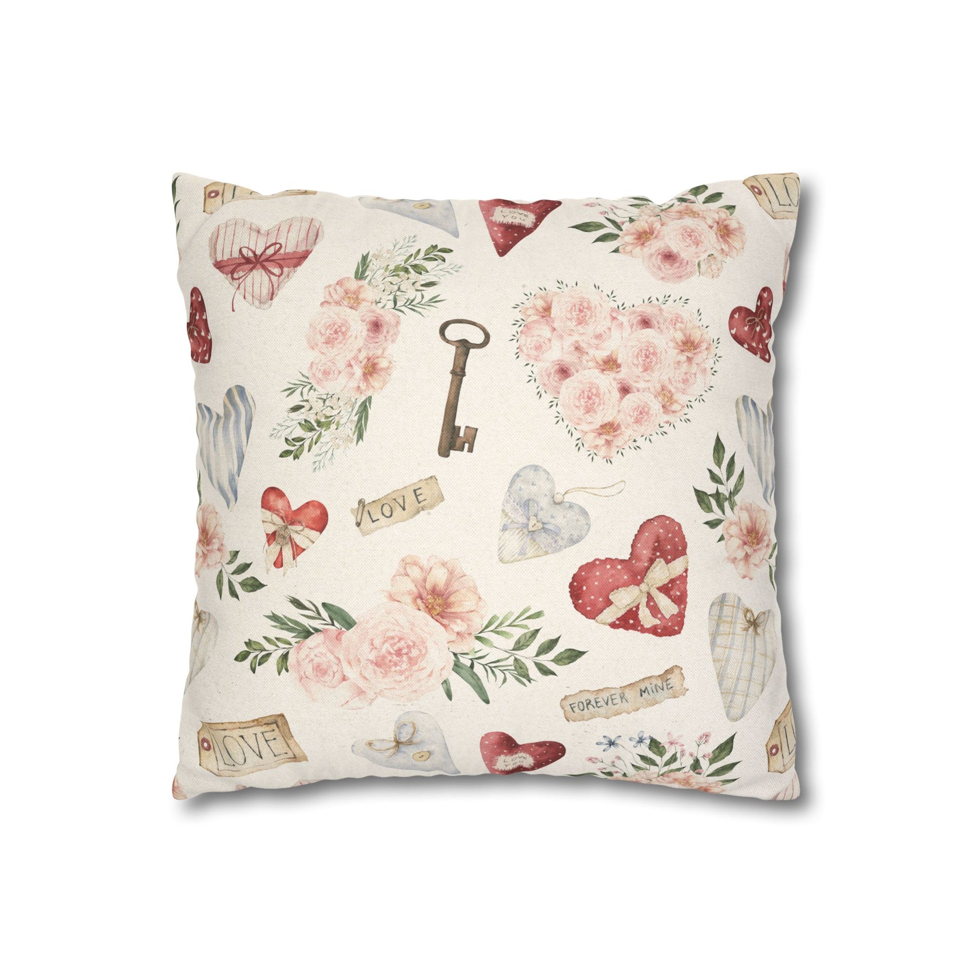 Red Hearts and Roses Valentine | Spun Polyester Square Pillow Case