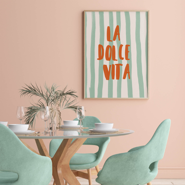 La Dolce Vita wall art decor on pink wall