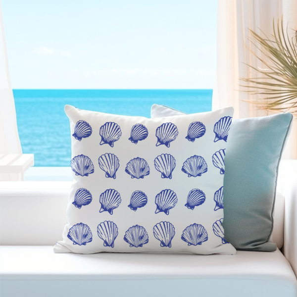 Coquillage aquarelle bleu OREILLER et COUVERTURE | SUMMER24PLW09_ coquillage