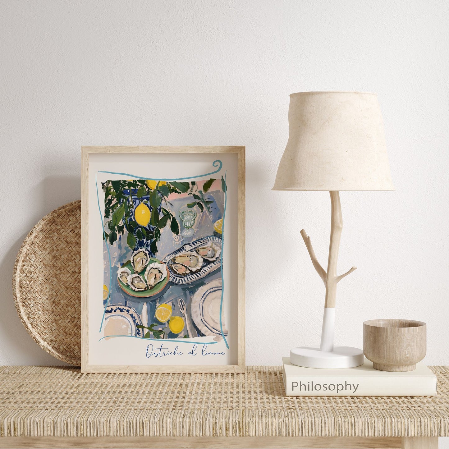 wabi sabi shelf decoration with Ostriche al Limone painting 