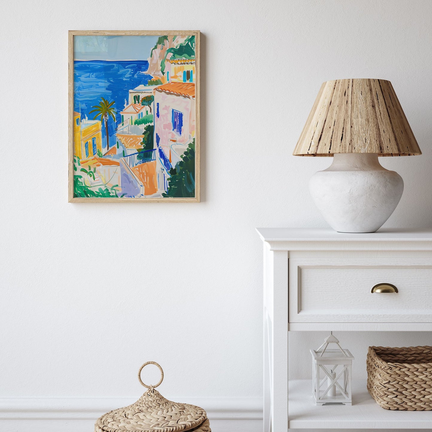 Italy summer poster in eclectic style on the wall