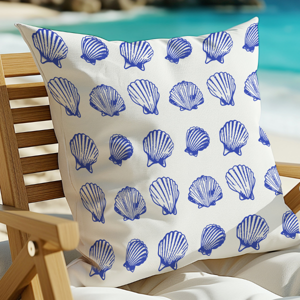 Coquillage aquarelle bleu OREILLER et COUVERTURE | SUMMER24PLW09_ coquillage