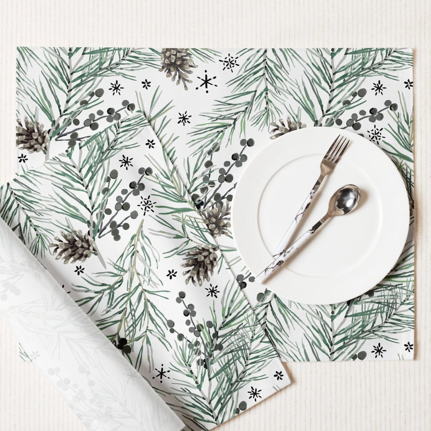 Sets de table floraux aux herbes et feuilles bleues