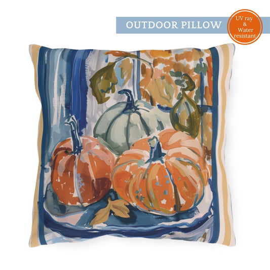Blue and Orange Pumpkin OUTDOOR PILLOW | AUTUMN26PLW18
