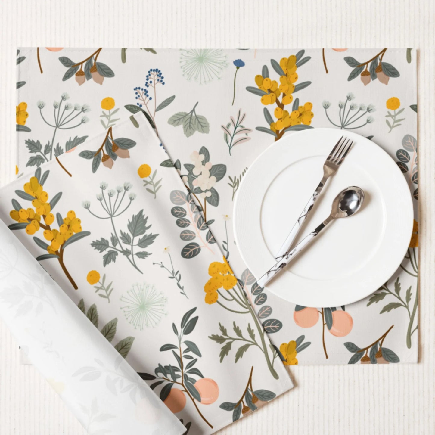 Autumn Botanical PLACEMATS from Blue Water Songs- white color