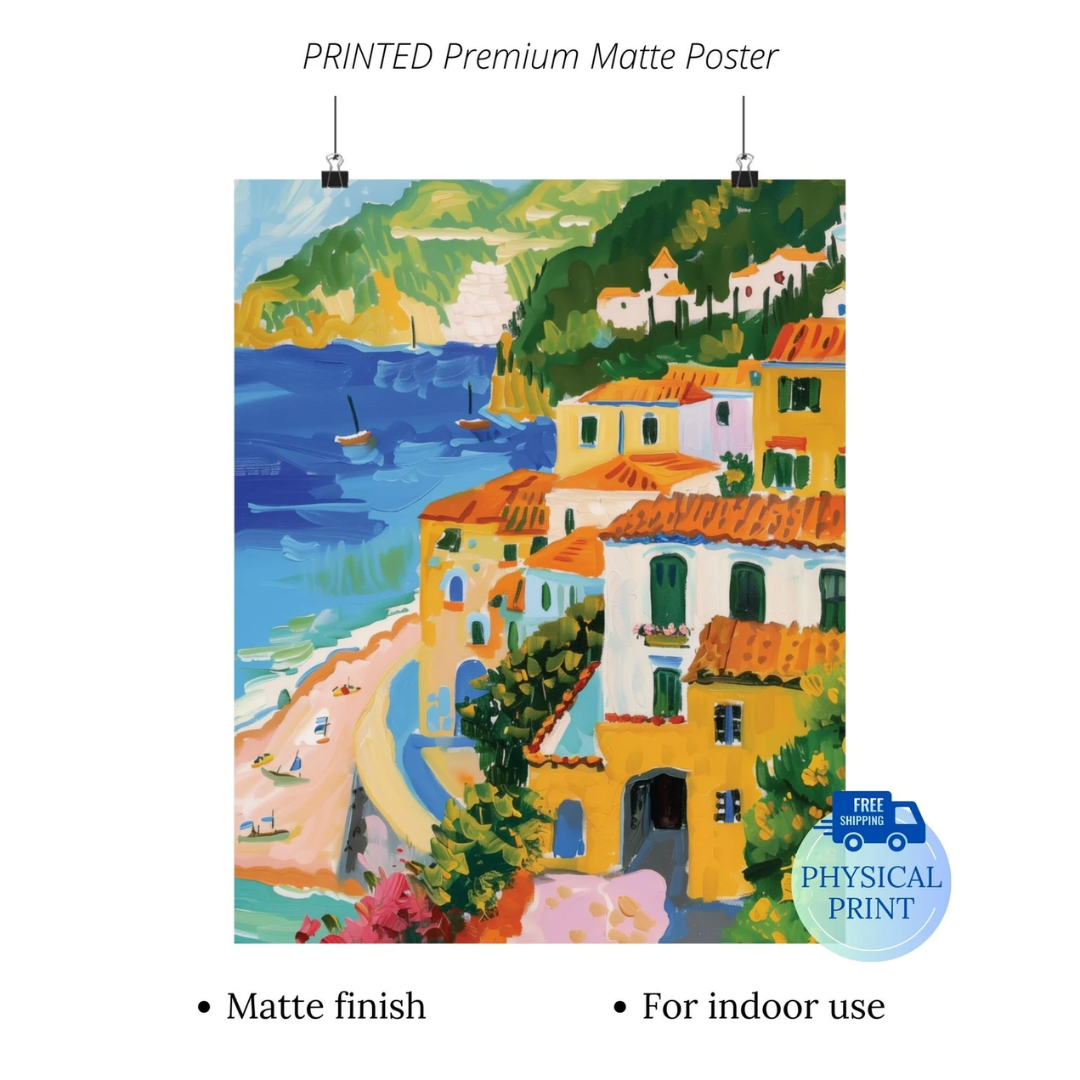 Amalfi Coast Italy Summer Matte Printed Poster from Blue Water Songs