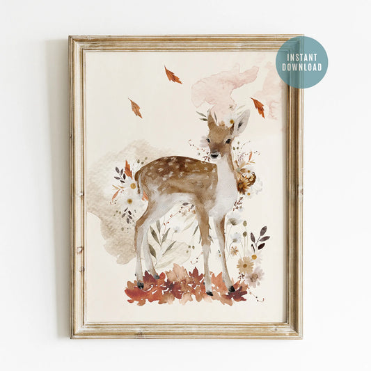 Watercolor Fall Deer Print from Blue Water Songs