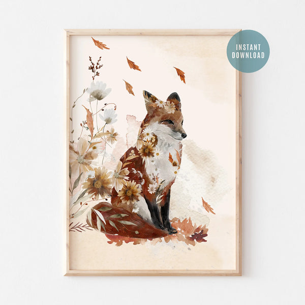 Watercolor Fox and Fall Wildflowers - DIGITAL DOWNLOAD - Blue Water Songs