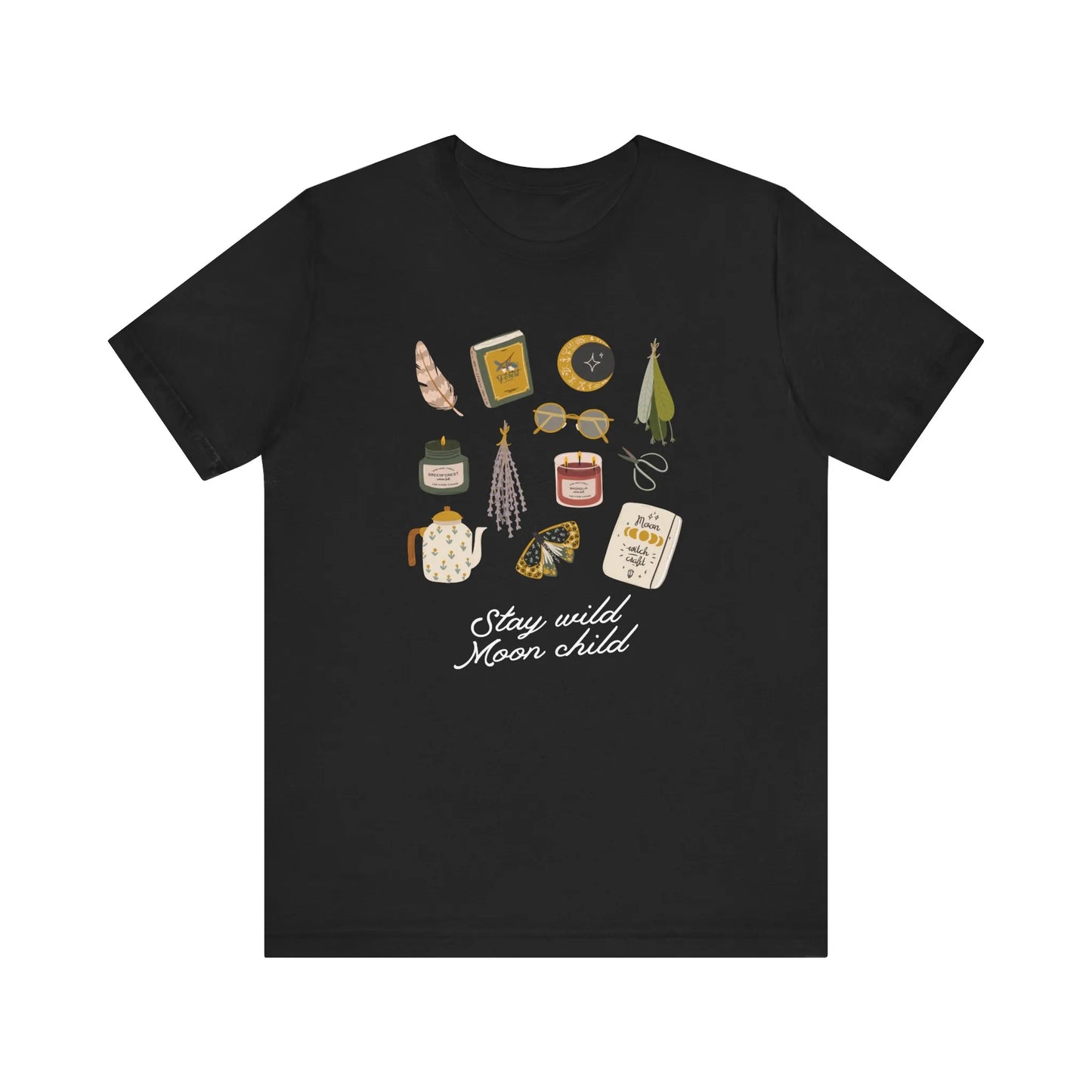 'Stay Wild Moon Child' Botanical T-SHIRT from Blue Water Songs - Black color